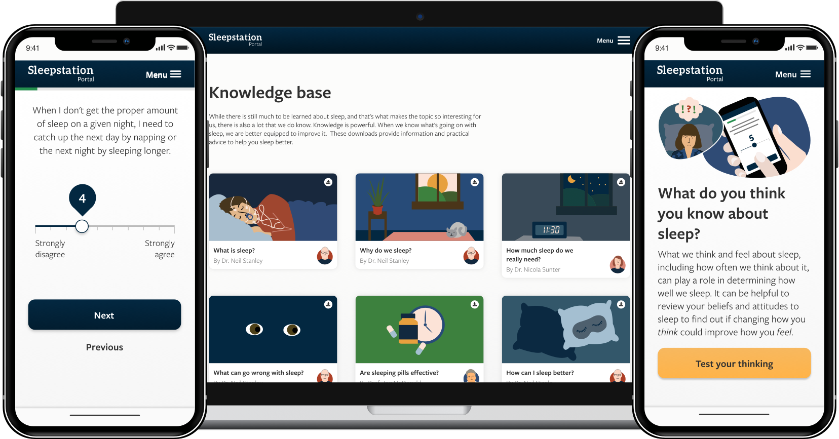The Sleepstation app shown on a laptop and smartphone screen